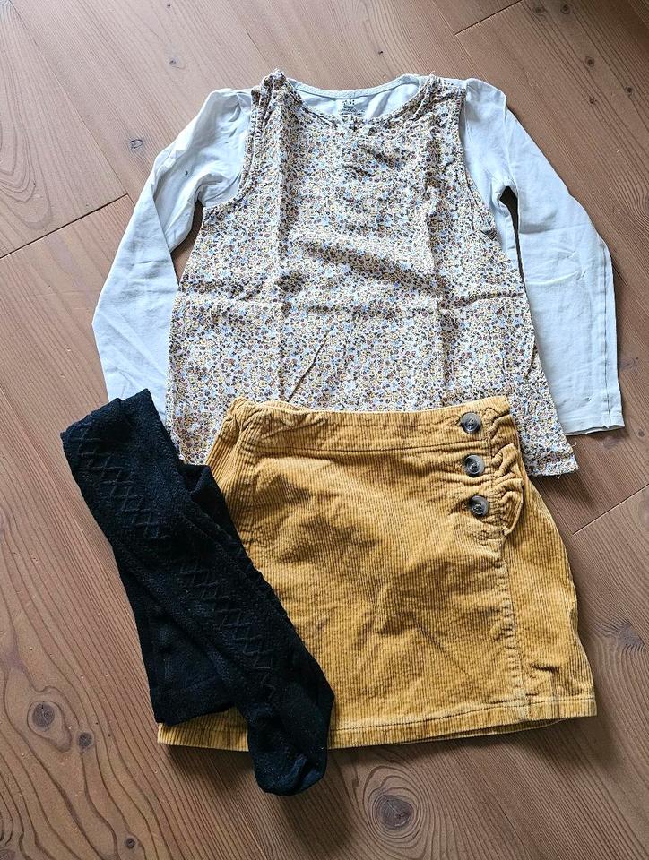 4er Set Rock, Shirt, Tunika, Strumpfhose, gelb Blümchen, 122 128 in Dießen