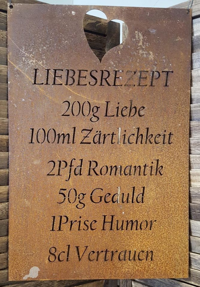 Liebe Rezept Metallschild Rostdeko Hochzeit Edelrost in Eltmann