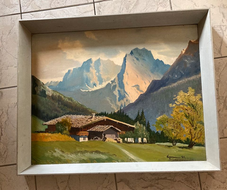 Vintage Bild, Gemälde, Landschaft Berge, signiert 1941 in Eichenzell