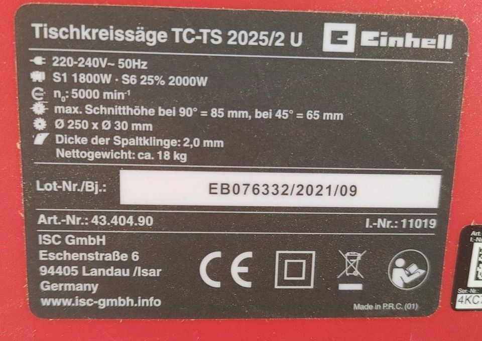 Einhell Tischkreissäge TC-TS 2025/2 U, Kreissäge + Sägeblätter in Hannover