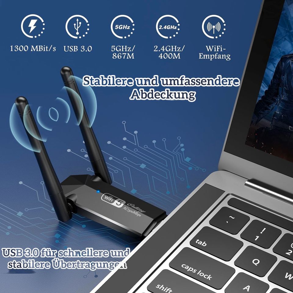 WLAN Antenne WLAN Stick für PC 1300Mbps USB 3.0 WİFİ Adapter in Berlin