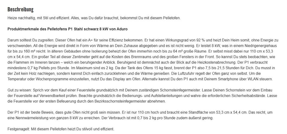 Pelletofen Aduro P1 Stahl schwarz 8 kW NP: 2699€ in Pforzheim