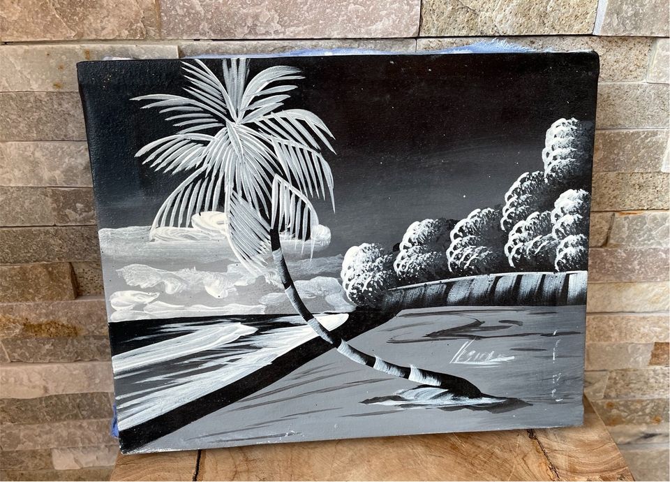 Strandbild  aus Kuba Ölbild auf Keilrahmen Palme am Strand in Großefehn