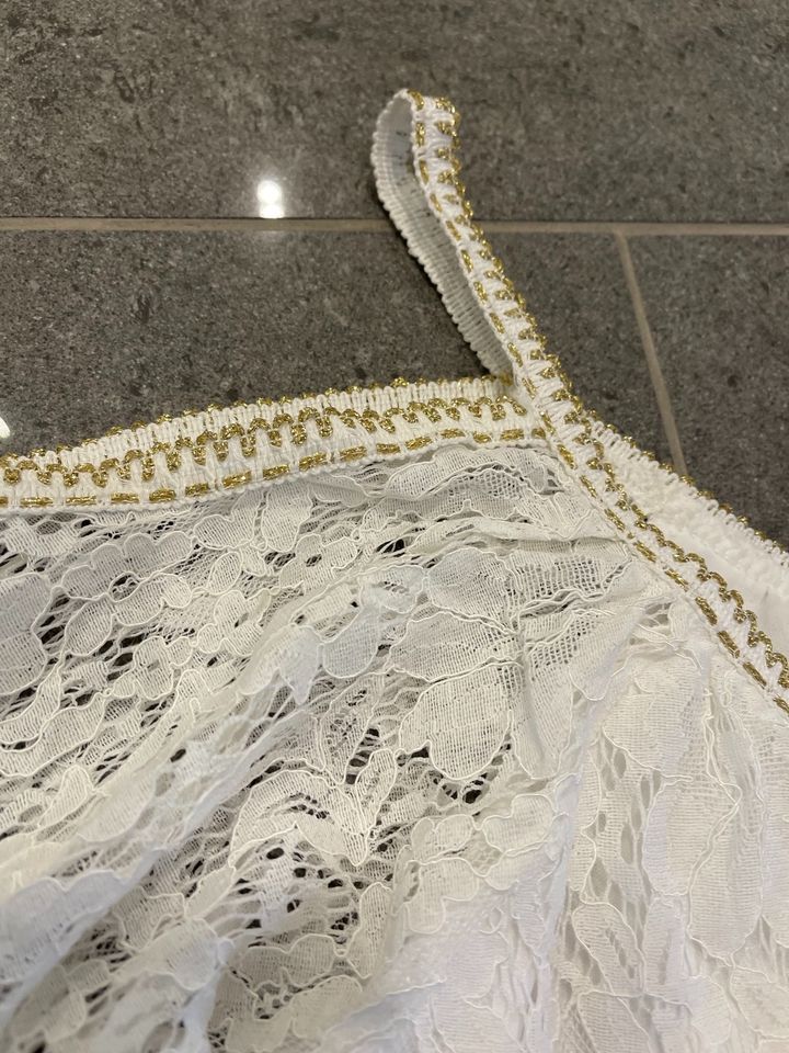 Tunika Bluse Kleid 42 44 L XL Spitze weiß Creme Gold Strandkleid in Kronberg im Taunus