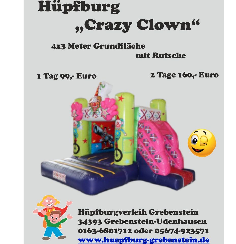 Hüpfburg "Crazy Clown" mit Rutsche für Kleinkinder ⭐ ⭐ Verleih in Grebenstein