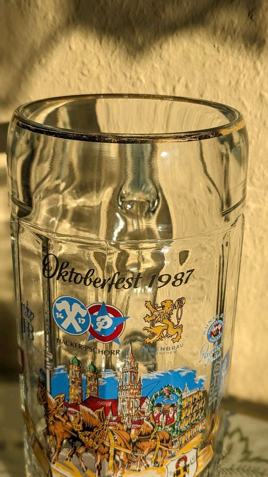 Rar Glas Krug Maßkrug Oktoberfest München 1987 Goldrand in Olbersdorf