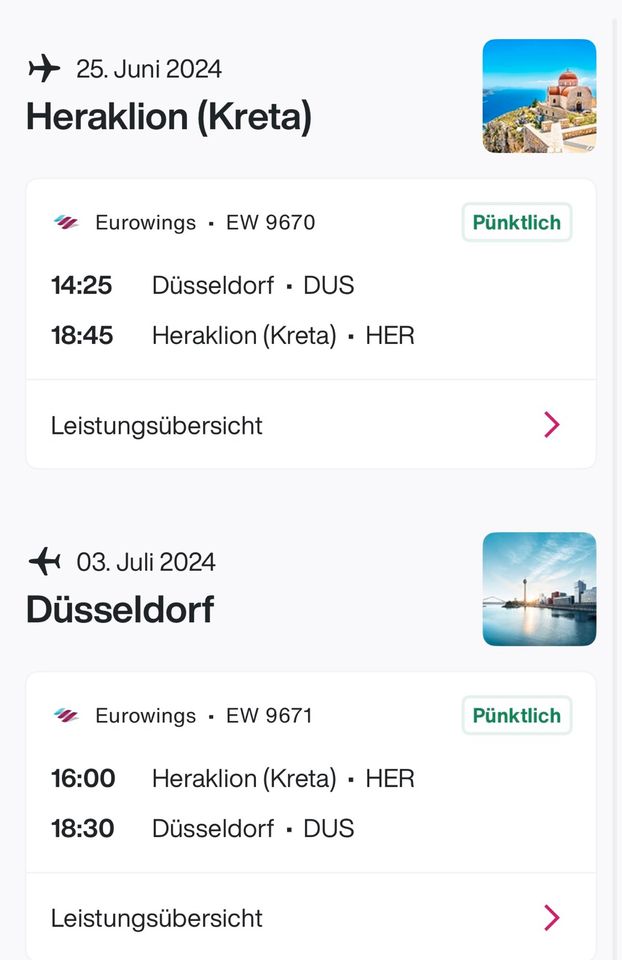 Flugtickets Düsseldorfer-Heraklion(Kreta) hin und Rückflug in Duisburg