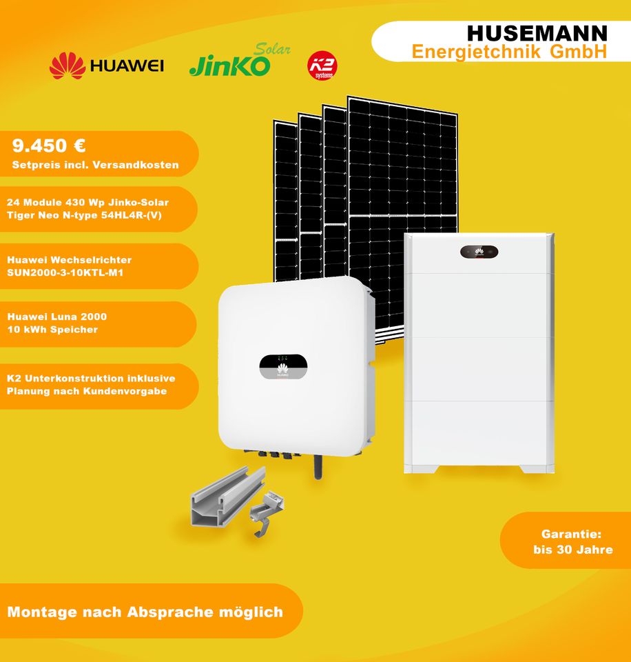 Solaranlage - Huawei SUN2000-3-10KTL mit LUNA2000-10-S0 10 kWh und 24 Modulen JinkoSolar 420wp - Photovoltaik in Gütersloh