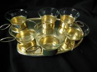 6 Grog Teetassen mit Tablett Messing Glas Teeservice 50er Jahre Nordrhein-Westfalen - Recklinghausen Vorschau