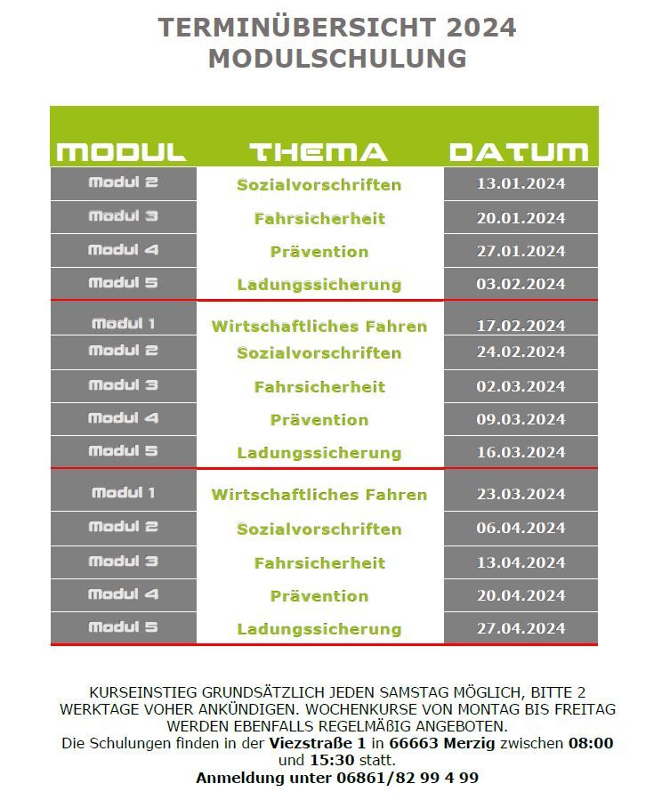 Modulschulung / Module / Weiterbildung für LKW/BUS-Fahrer in Merzig