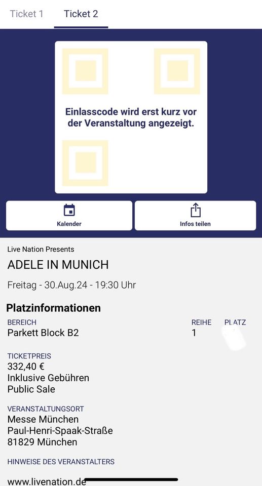 2 Tickets Adelle München 30.8.24 unter Originalpreis in Kulmbach