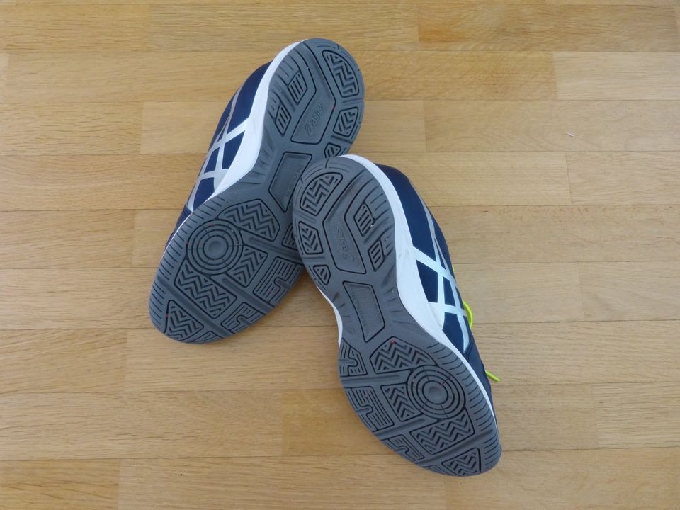 Asics „Gel-Tactic GS“ Turnschuhe / Sportschuhe blau-gelb Größe 36 in Jugenheim in Rheinhessen