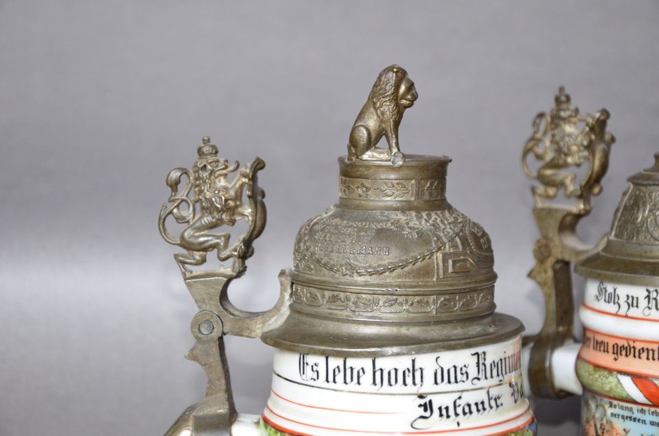 3x Orig. Reservistenkrug Porzellan Zinndeckel Epiphanie vor WK I in Steinau an der Straße