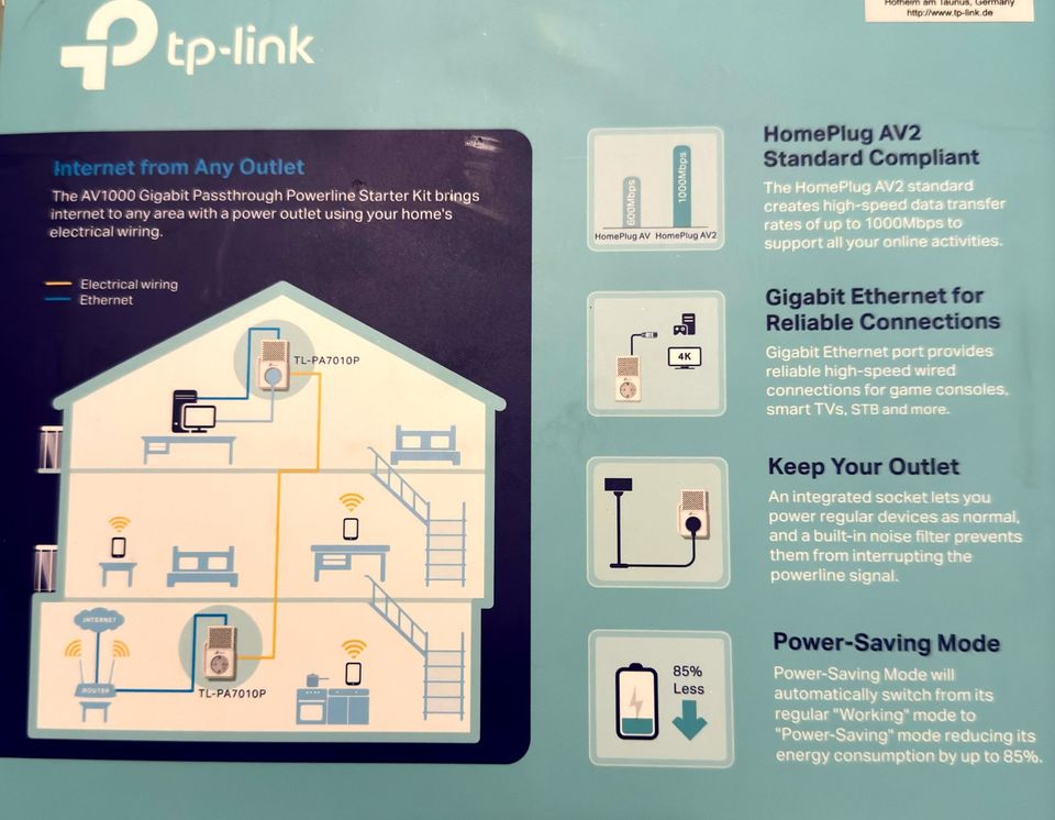 TP-Link AV 1000 Gigabit Powerline Adapter TL-PA7010P in Wiehl