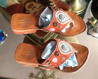 Flipflops Zehentreter Leder Pailletten vintage alt Hippy Schleswig-Holstein - Lübeck Vorschau