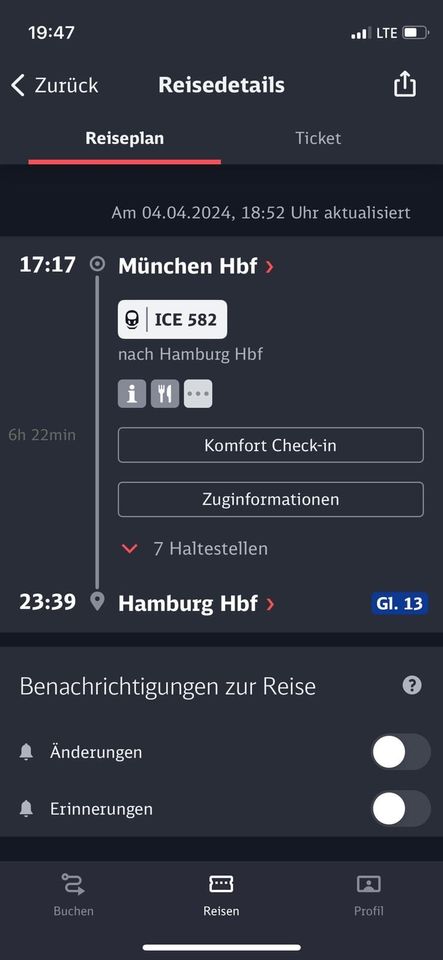 DB Ticket 09.05 München - Hamburg in München