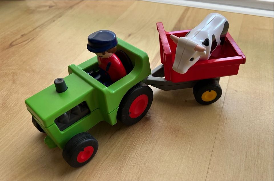 Playmobil 1.2.3 6715 Traktor mit Anhänger und Kuh in Brüsewitz
