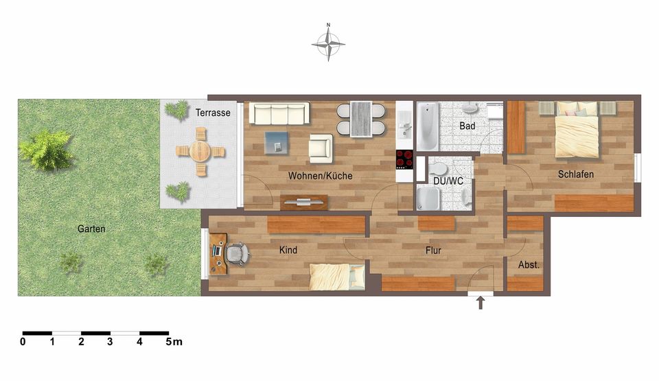 Provisionsfrei! Bezugsfreie 2,5 Zimmer Wohnung KERNSANIERT inkl. Tiefgarage + Garten in Gundelfingen