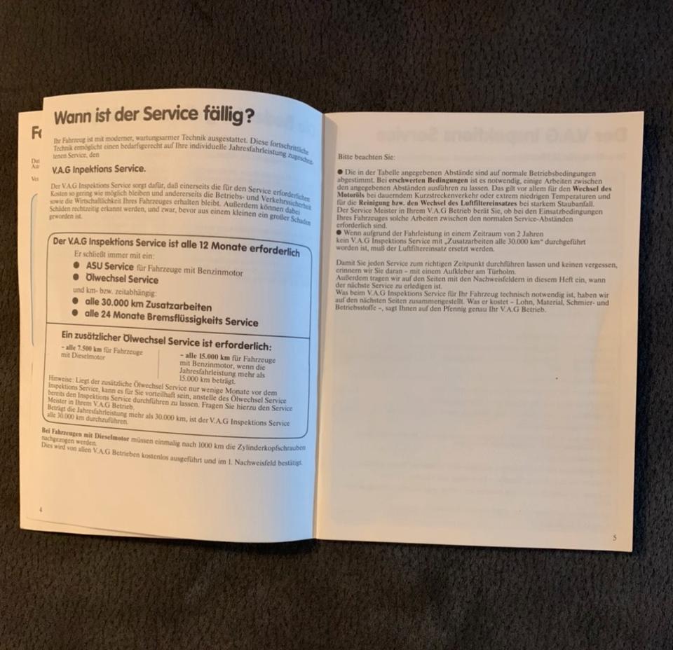 VW Golf 2 1986 Serviceplan Blau Bordmappe Bedienungsanleitung in Schmelz