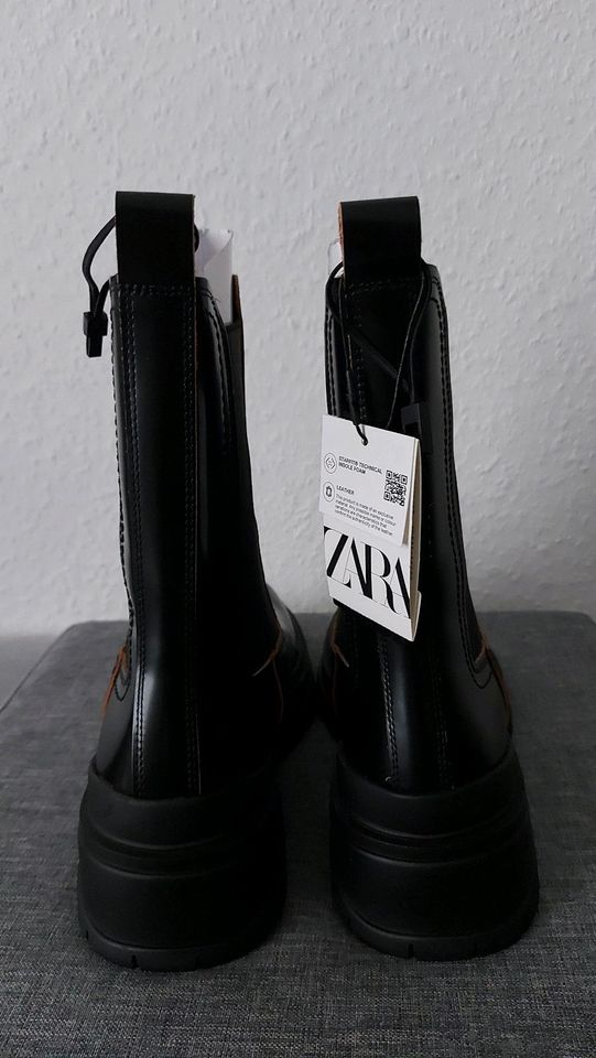 Zara NEU 40 Boots Stiefel Stiefeletten Echtes Leder schwarz NEU m in Frankfurt am Main