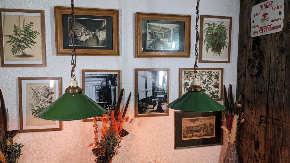 Alte Antike Emaille Lampe Hängelampe Deckenlampe Bauhaus Paar in Neuwied