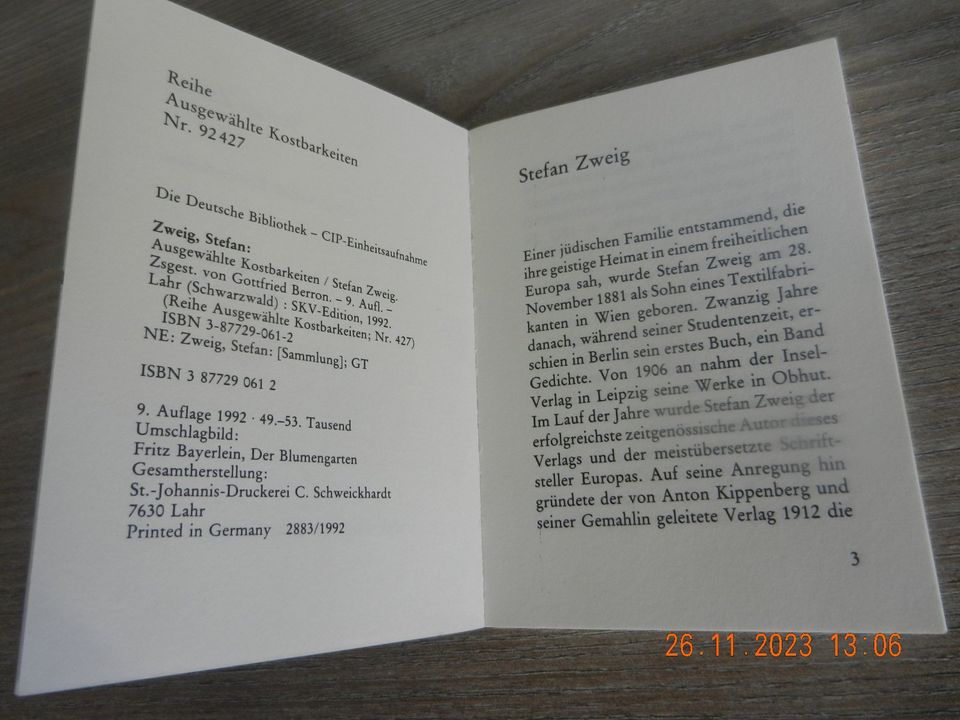 Stefan Zweig, Ausgewählte Kostbarkeiten in Jüterbog