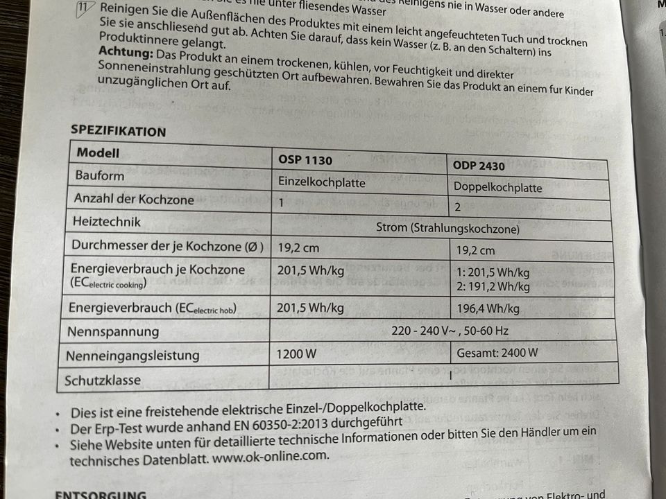 Doppelkochplatte ok. ODP2430 in Ebelsbach