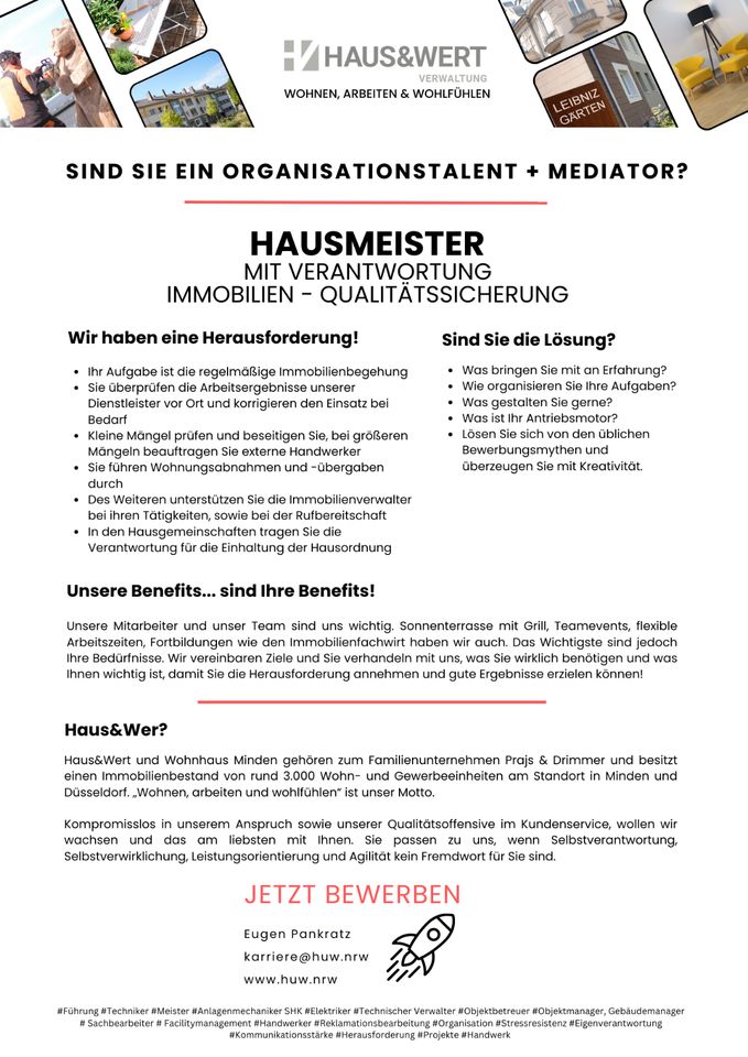 Hausmeister/in mit Verantwortung Immobilien-Qualitätssicherung in Minden