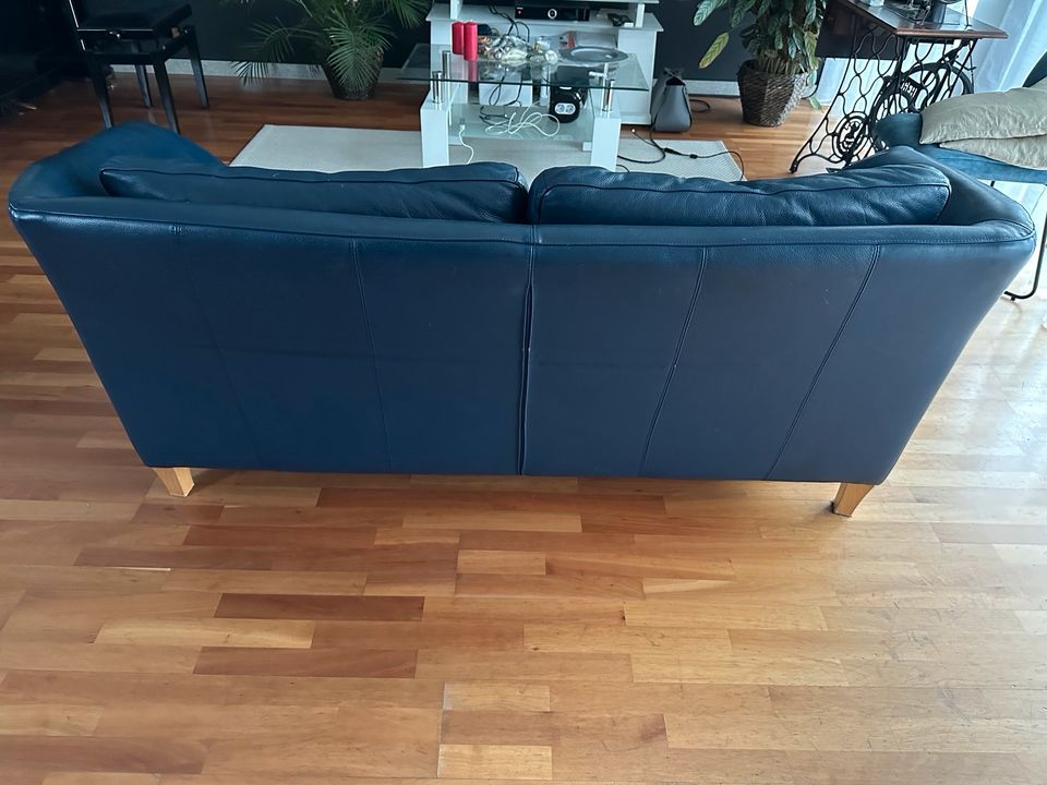 Sofa, 2,5 Sitzer aus Echtleder, dunkelblau, Sessel, Couch in Köln