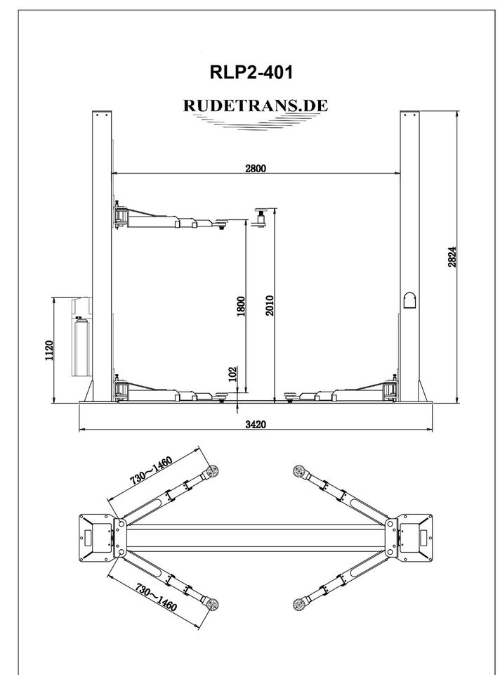 2 Säulen Hebebühne ALLE Arme 3-stufig 730-1460 mm, inkl. Öl 4t in Ebern