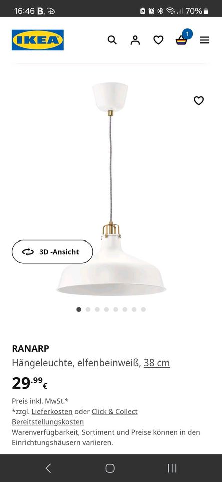 Hängeleuchte Lampe Ikea Ranarp 38cm weiß in Hamburg
