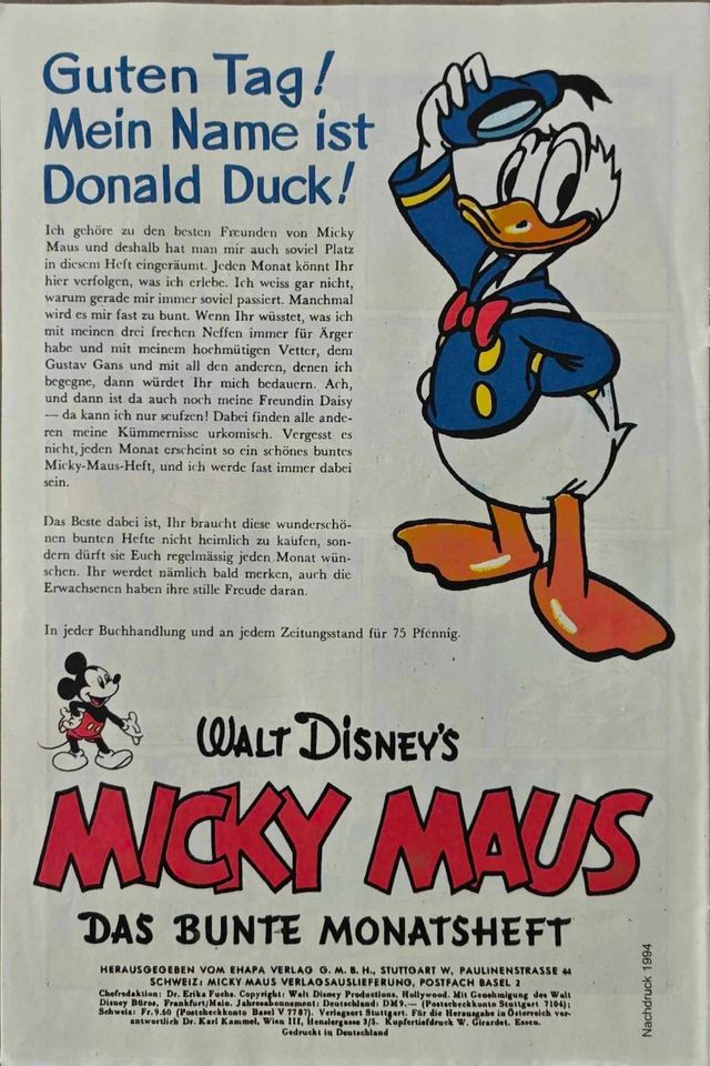 Walt Disney’s Micky Maus. Das bunte Monatsheft. Nr. 1 –September in Dresden