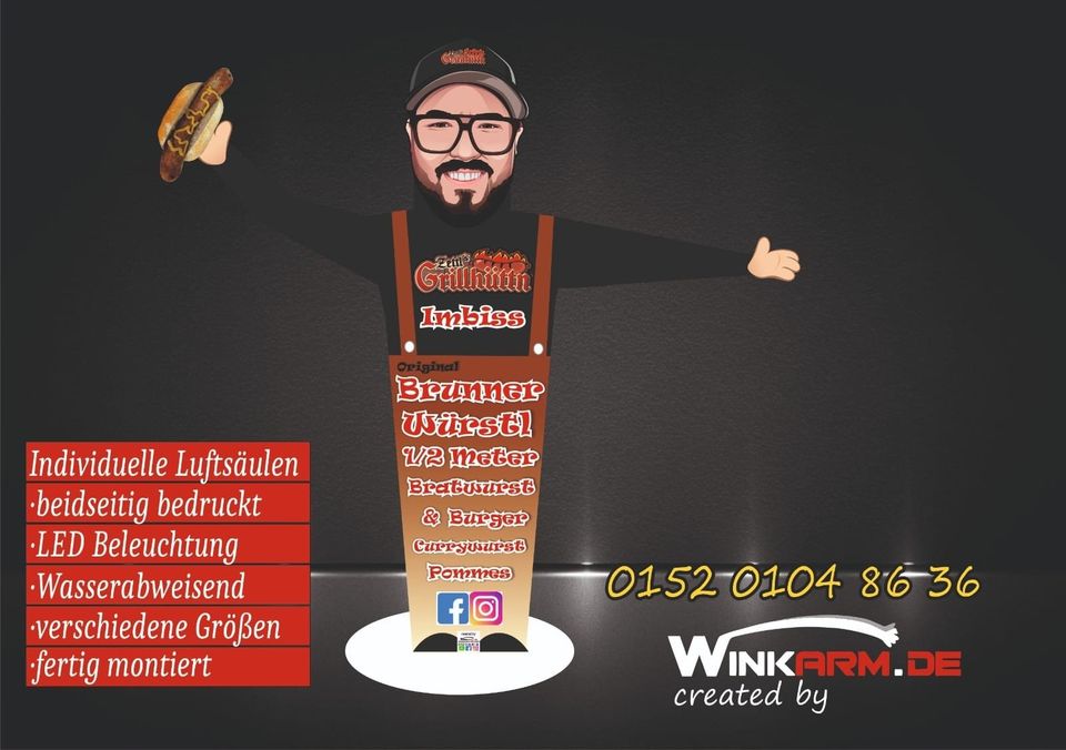 Winkarm mit eigenem Gesicht mit LED beleuchtete Werbefigur 3,20 m in Hemer