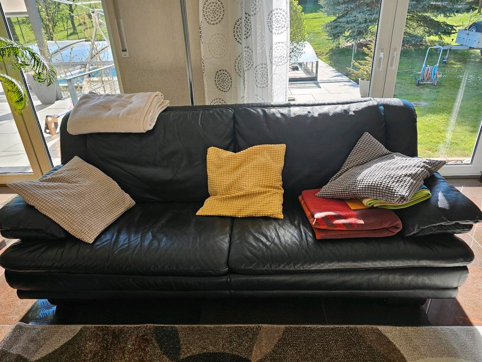 4 teilige italienische Ledercouch Sofa  NATUZZI schwarz in Limbach-Oberfrohna