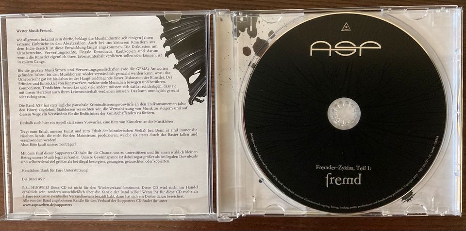 CD ASP Fremder-Zyklus, Teil1: fremd Dark Music Gothic in Regensburg