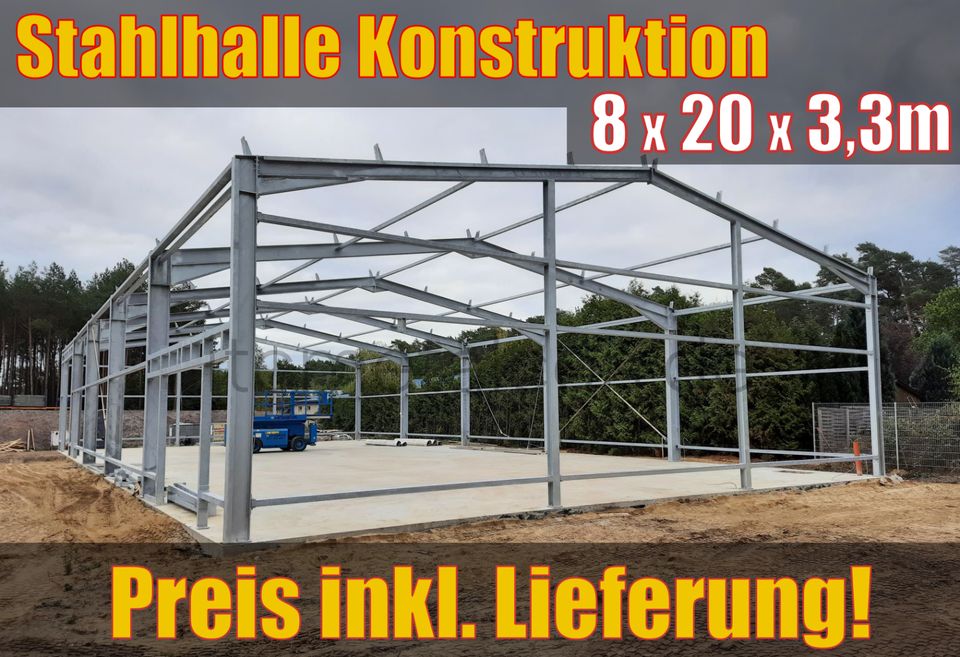 8x20x3,3m Stahlhalle Konstruktion - Industriehalle Lagerhalle PV in Freiberg