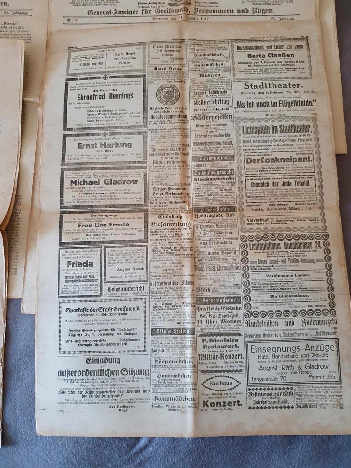 Greifswald 1916-1917 Greifswalder Zeitung Pommern 6 Stück in Rosenbach