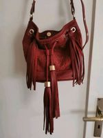 Umhängetasche Beuteltasche Leder rot bordeaux Fransen Boho gold Bayern - Lichtenfels Vorschau