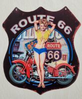 Blechschild Motorrad Frau Route 66 Pin Up Metall NEU Niedersachsen - Bissendorf Vorschau