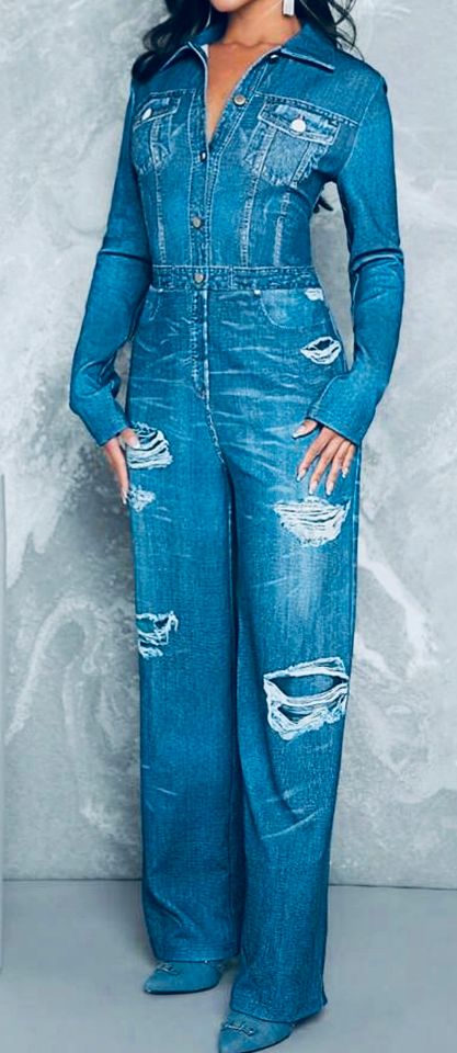 Fashion Nova denim jumpsuit Jersey Stretch 36 38 in Tessin