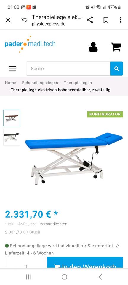 Physio-,Therapiebank,Pader medi tech ,Hausbesuchspatient in Salmtal