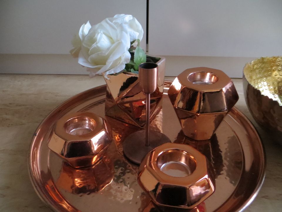 8-teil. Dekoration in kupfer Vase Kerzenständer Tablett Schale in Schwanewede