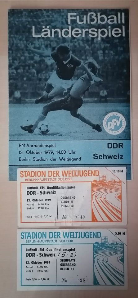 Fußball-Programmheft und 2 Eintrittskarten DDR-Schweiz 1979 in Kirschau