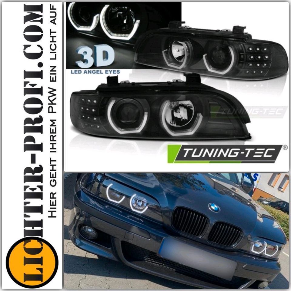 3D LED Angel Eyes Scheinwerfer schwarz für BMW 5er E39 95-03