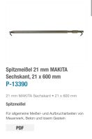 Makita  Spitzmeißel 21mm P-13390 sechskant Nordrhein-Westfalen - Herten Vorschau