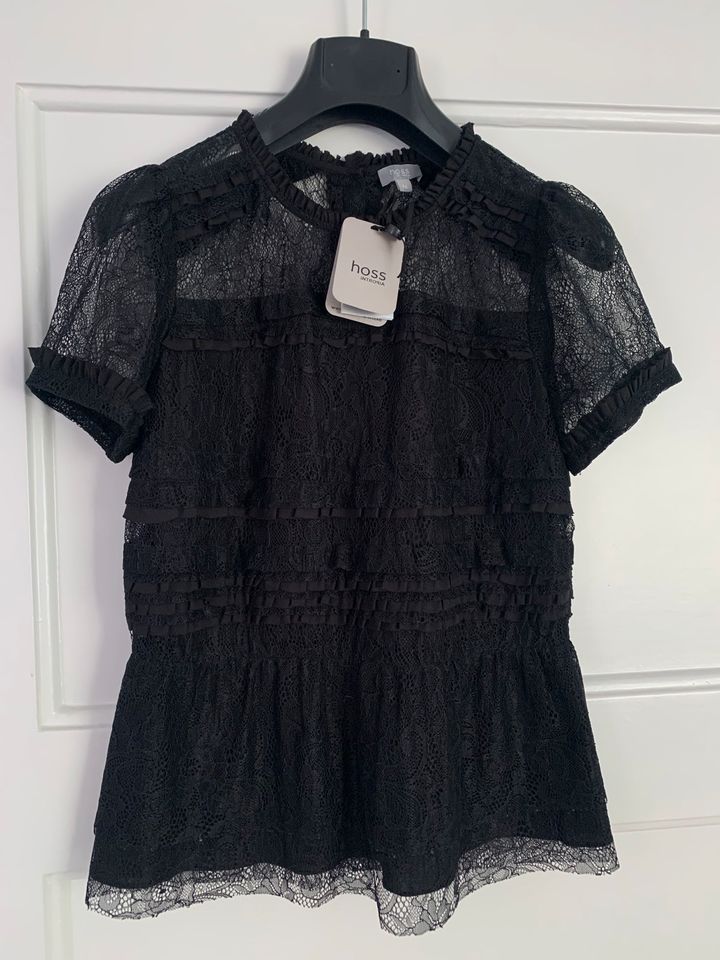 Schwarze Designer Bluse aus zarter Spitze von HOSS Intropia, S, in Düsseldorf