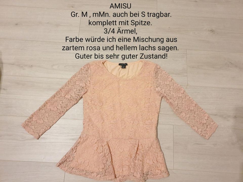 AMISU schickes Oberteil Spitze Gr. S M 3/4 Ärmel festlich Pulli in Röllbach