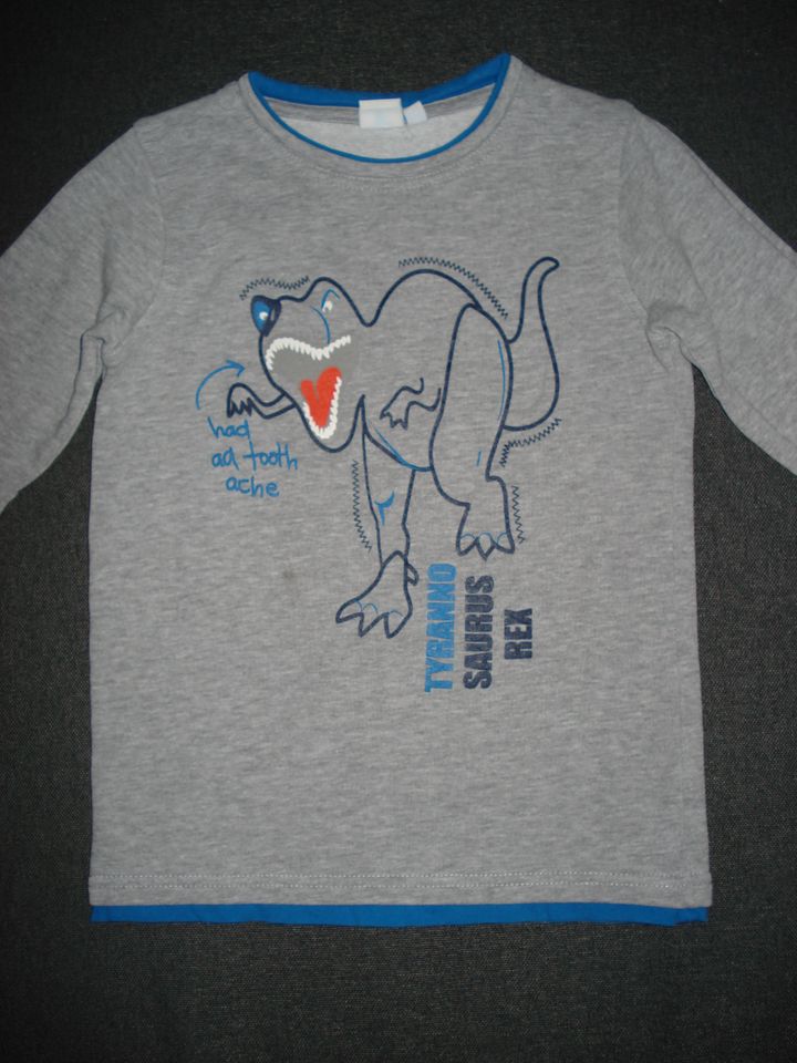 Gr. 116 Jungen Pullover mit Dinosaurier Bob der Bär grau blau in Berlin