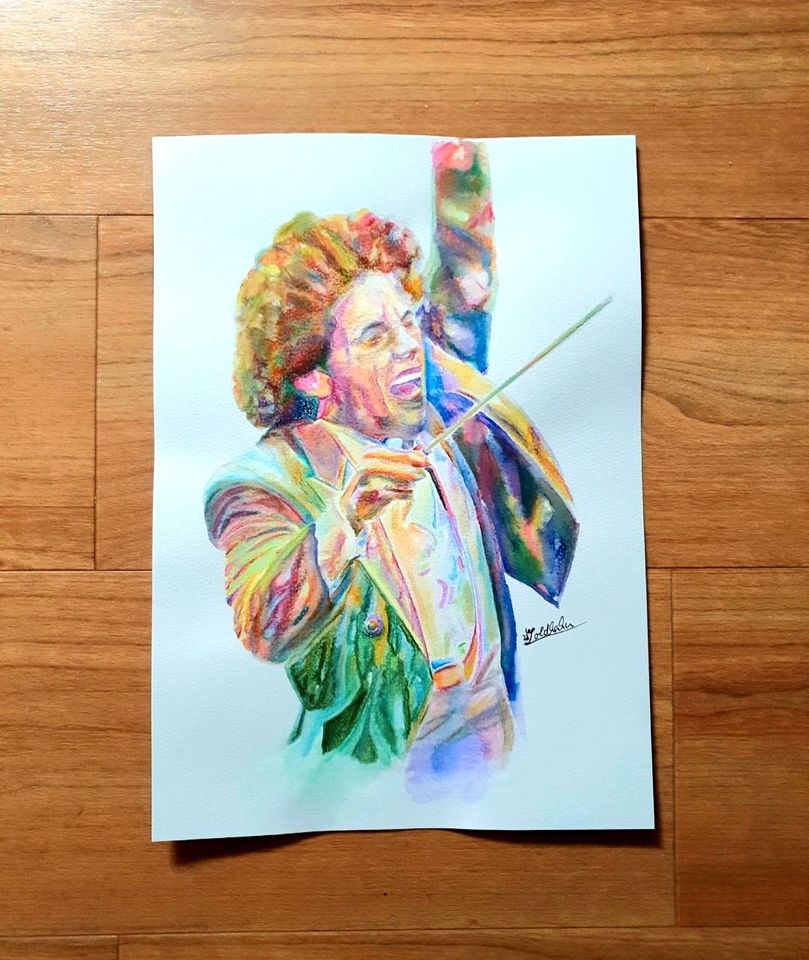 Aquarell Zeichnung Bild Porträt Autist Dirigent Musik Dudamel in Pössneck