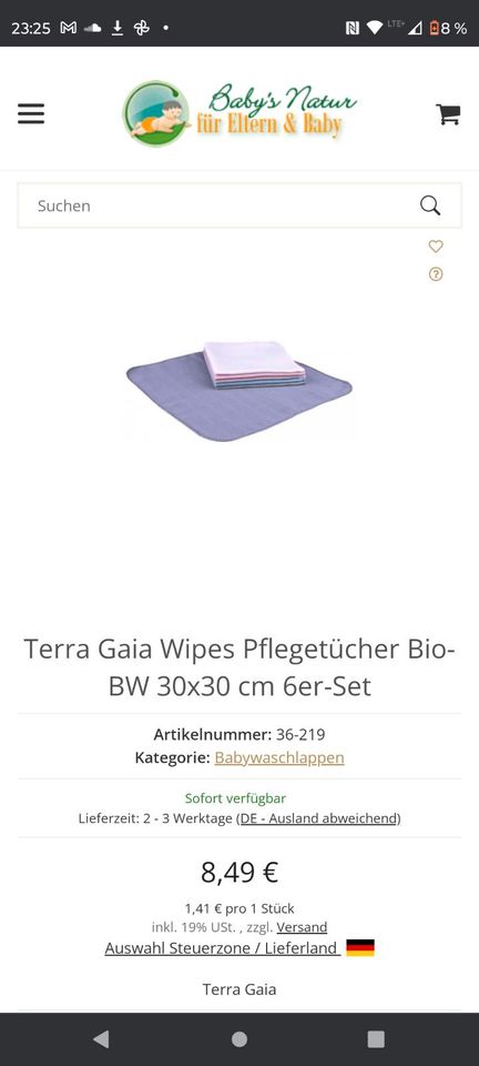 Neue Terra Gaia Babypflegetücher Bio-Baumwolle 30x30 cm (10x) in München